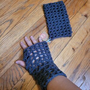 Handmade One of a Kind Gray Crochet Fingerless Gloves Hand Warmers  One Size